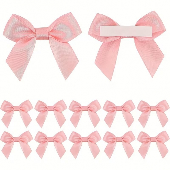 Елегантни сатенени панделки за декорация, цвят розов, 10 бр. 6,3см /Tm/