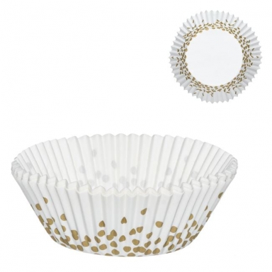 Подложка за печене на мъфини, 100 бр. в опаковка в бяло и златни точки /Mb/