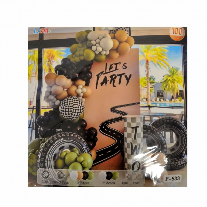 Комплект за украса с балони Спортни коли, Racing Party, 100 броя /Pe/