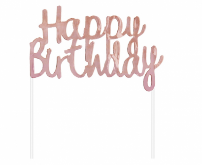 Декорация за торта Happy Birthday, цвят розово злато гланц /Gd/