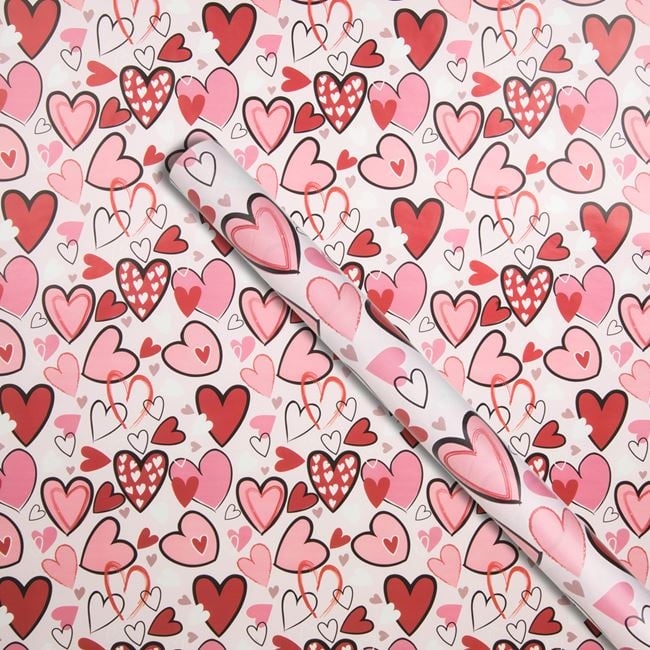 Опаковъчна хартия в розово със сърца, 150x70 см /Mb/