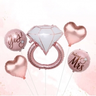 Комплект балони за Сватба, пръстен, сърца и кръгли с надпис в розово злато /Mb/