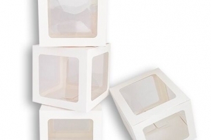 Комплект 4бр. декоративни прозрачни кутии за балони, Baby, цвят бял /L/