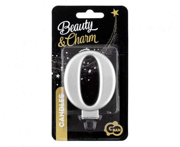 Свещичка за рожден ден, металик цвят сребро, цифра 0 /Gd/