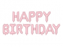 Надпис от фолиеви балони Happy Birthday, цвят розов 340х35 /Pd/