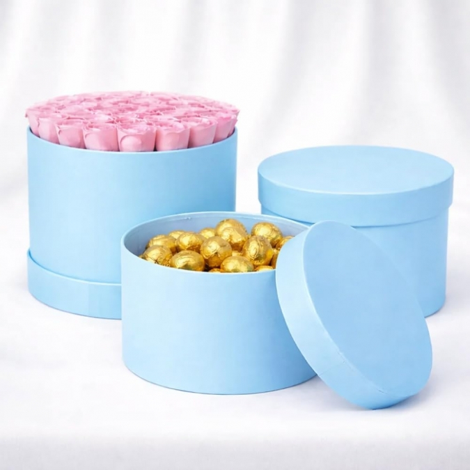 Кръгла кутия с капак, цвят син, ф15/14см /Sa/