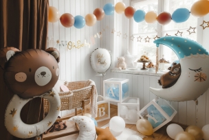 Комплект 4бр. декоративни прозрачни кутии за балони с букви Baby, цвят бял /Pd/