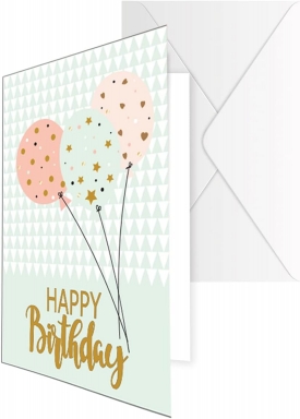Картичка Балони Happy Birthday, златно фолио, 11,5x16см, с включен плик /Tr/