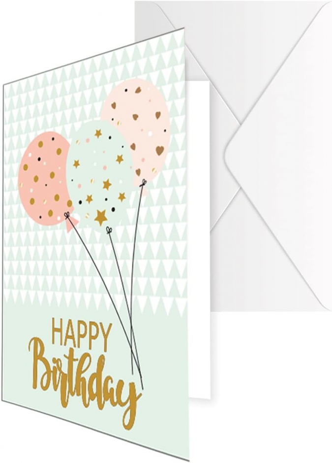 Картичка Балони Happy Birthday, златно фолио, 11,5x16см, с включен плик /Tr/