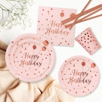 Хартиена чашка, розова с блестящ надпис Happy Birthday и балони, 270 мл, 6 бр. /mb/