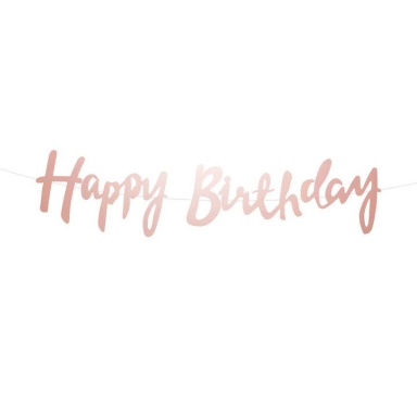 Банер гирлянд с текст Happy Birthday, 1,5м с блестящи букви цвят розово злато /Pp/