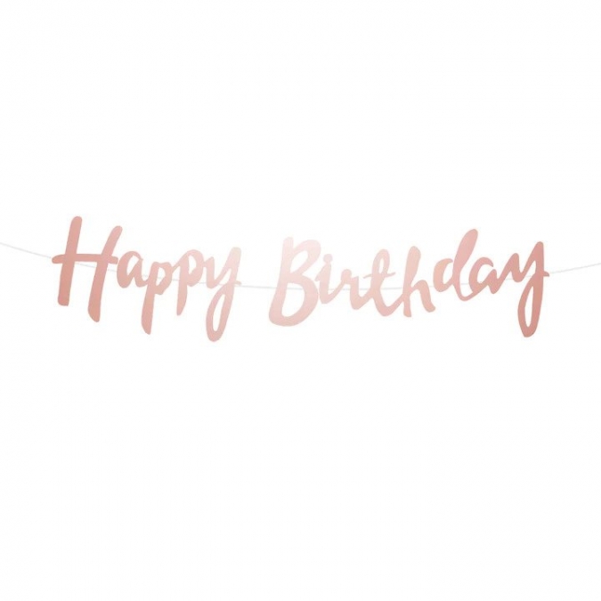 Банер гирлянд с текст Happy Birthday, 1,5м с блестящи букви цвят розово злато /Pp/