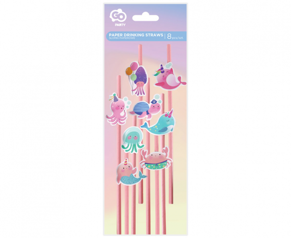 Картонени сламки Подводен свят, морска тема, рак, делфин и др. 8 бр опаковка /Gd/