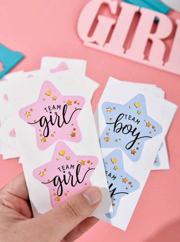 Стикери за разкриване на пола сини и розови, Team Girl/Boy, 40бр /Ch/