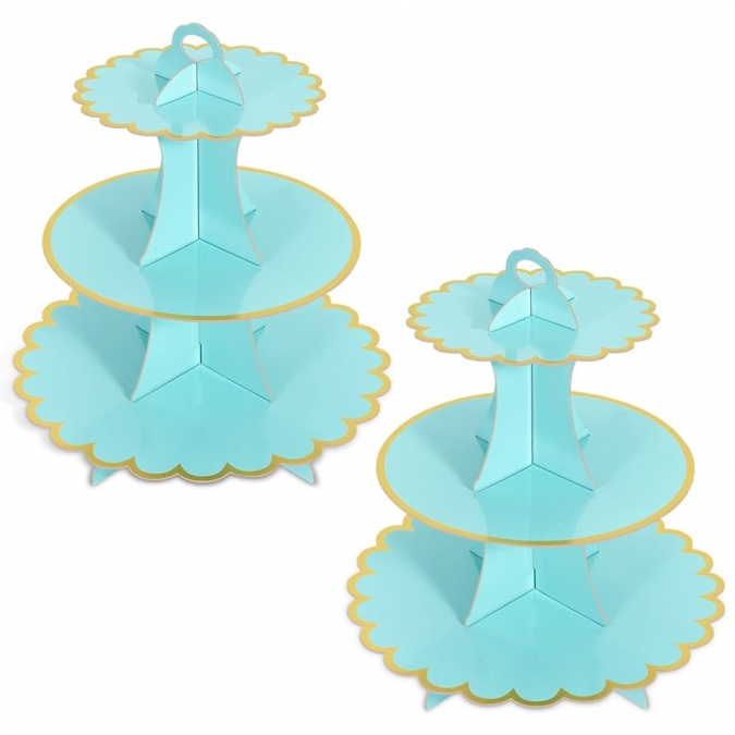 Стойка за мъфини синя със златен блестящ кант /Gx/