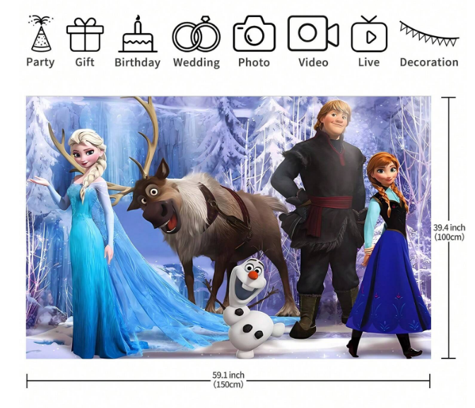 Винил за фон Елза и Ана, Замръзналото кралство, размер 150х100см /Ch/