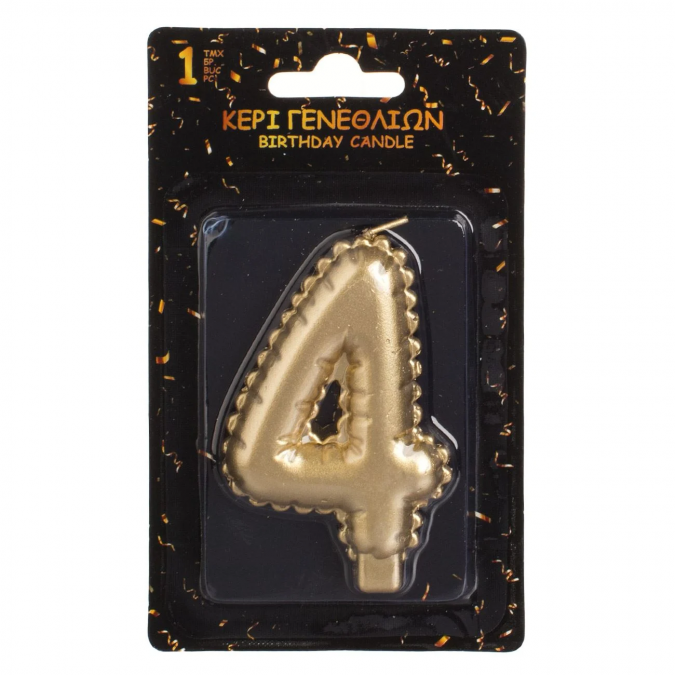 Свещичка за рожден ден, металик цвят злато, цифра 4 /Mb/