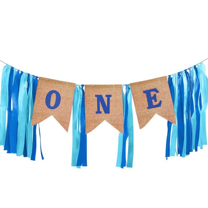 Банер гирлянд с панделки и текст One / Първи рожден ден момче /Pp/