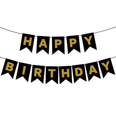 Банер комплект Happy Birthday / Честит Рожден Ден, черен със златни букви