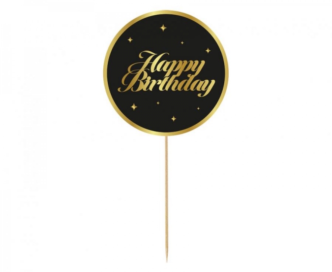 Декорация за торта в черно и златно с текст Happy Birthday /Gd/