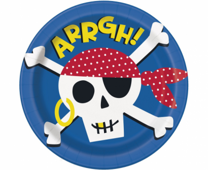 Хартиена парти чинийка Пират, череп / Ahoy Pirate, 23 см. диаметър, 8 бр. в опаковка /Gd/