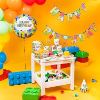 Банер гирлянд Лего строителни блокчета, с текст Happy Birthday, 1,80 м дължина /Pp/