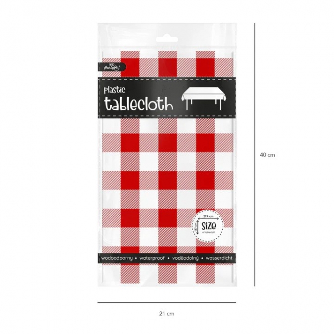 Покривка за еднократна употреба, червено и бяло каре 137х274 см /Pp/