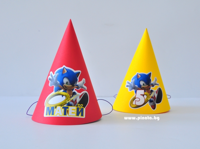 Персонализирана парти шапка Соник, 3 бр. в пакет