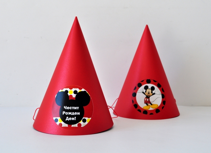 Персонализирана парти шапка Мики Маус, 3 бр. в пакет