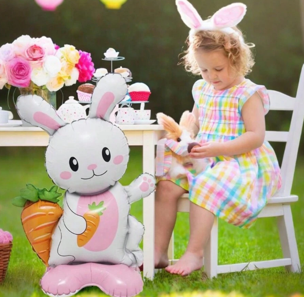Фолиев стоящ балон Великденско зайче с морков, 58см /Ch/