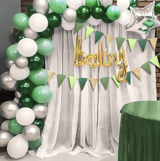 Банер гирлянд за декорация, златни брокат и зелени флагчета, 1,50 м. /Ch/