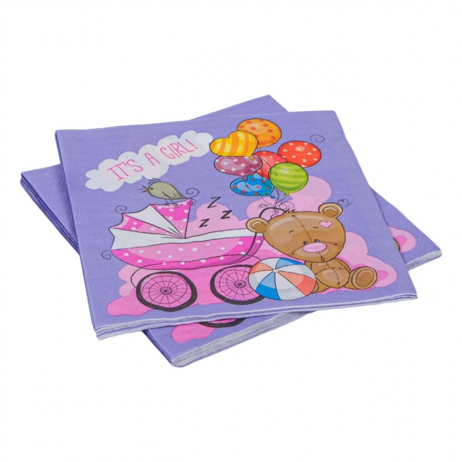 Парти салфетки Бебе Момиче Мече  33х33 см /mb/