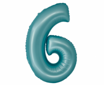 Фолиев балон цифра 6, цвят светло син матов, 76 см височина /Gd/