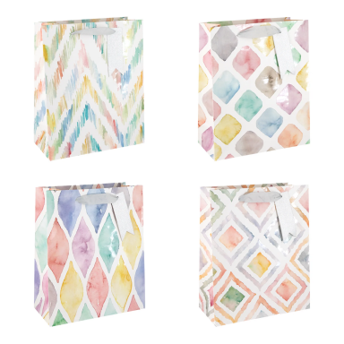 Луксозни подаръчни торбички, Фигурки пастелни цветове, 23х18см /Pp/
