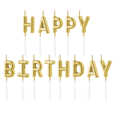 Свещички букви за рожден ден с текст Happy Birthday златни /Pp/
