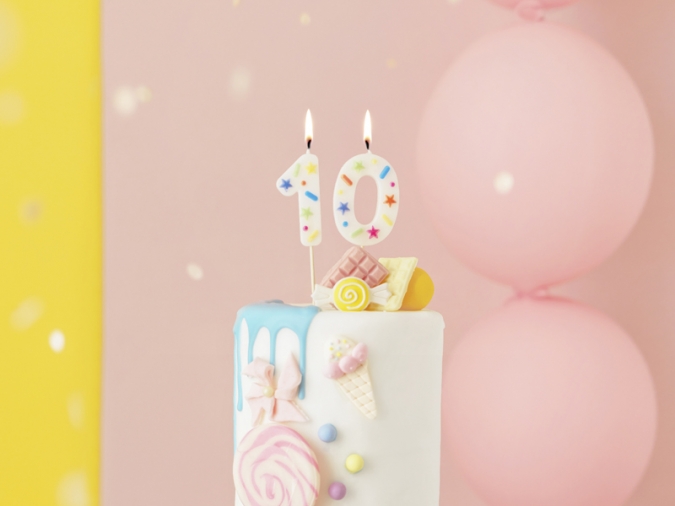 Свещичка цвят бял с конфети, цифра 1 /Pd/