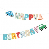 Банер гирлянд Транспортни средства, коли, с букви Happy Birthday, 2,50 м /Pp/