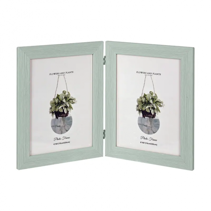 Фоторамка, настолна за 2 снимки, цвят резеда, 20x15см /Km/