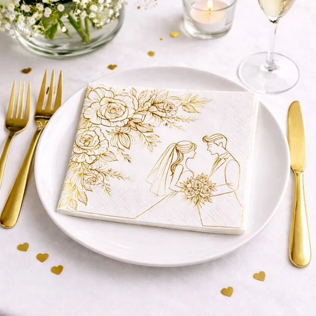 Салфетки Сватба, Младоженци, златни гланц, 20 бр. в пакет /Mb/
