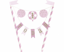Декорация за торта Първи рожден ден в розово райе / Cake Topper First Birthday Gingham /Gd/