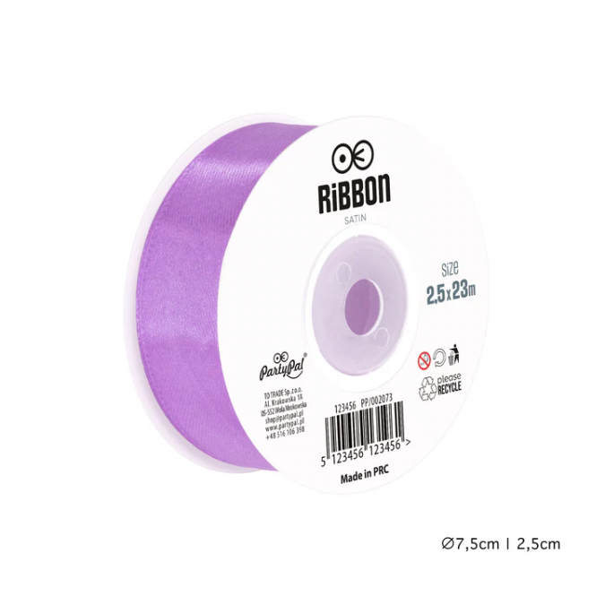 Сатенена лента, цвят лилав, 2,5х23м /Pp/