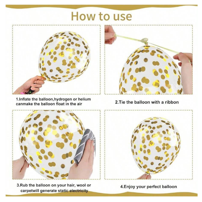 Комплект с балони тип арка, 20бр. балони в розово, златно хром, бяло и прозрачни с конфети /Ch/