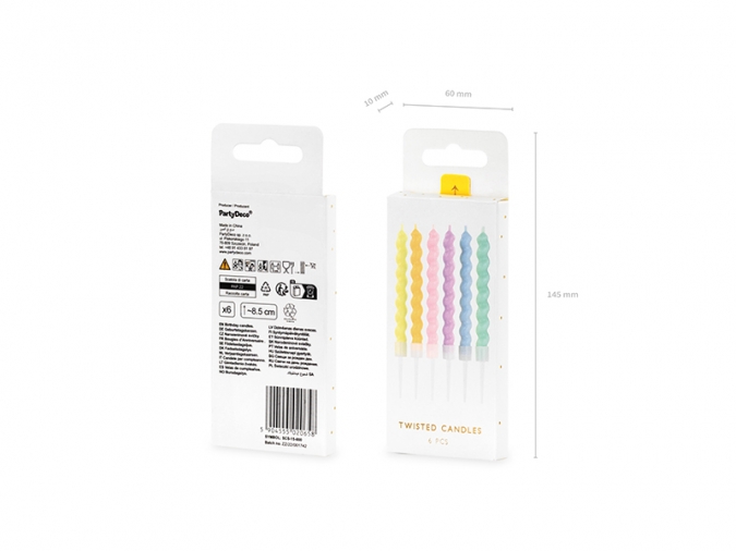 Свещички спирали, микс пастелни цветове, 6 бр. в опаковка /Pd/