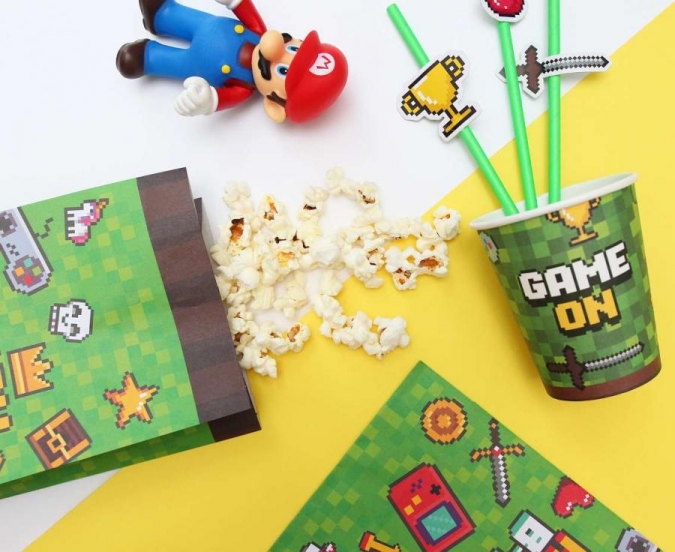 Картонени сламки Геймърски рожден ден, Майнкрафт, Game On 19,5 см, 8 бр. /Gd/