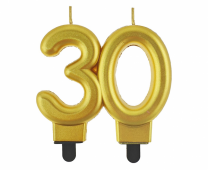 Свещичка за рожден ден, металик цвят злато, юбилей 30 години /Gd/