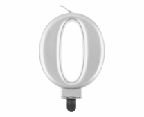 Свещичка за рожден ден, металик цвят сребро, цифра 0 /Gd/