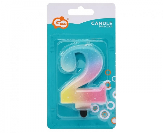 Свещичка цвят пастел дъга, цифра 2 /Gd/