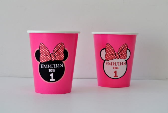 Персонализирана хартиена парти чашка 250 мл Мини Маус, 6бр. пакет
