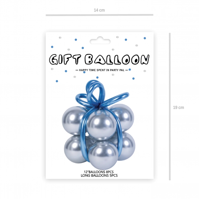 Комплект 13 бр. балони хром в сребърно и синьо, във форма на подарък /Pp/