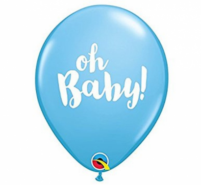 Комплект 5 бр. премиум балони, цвят син пастел с печат Oh Baby, бебе момче/ /Gd/